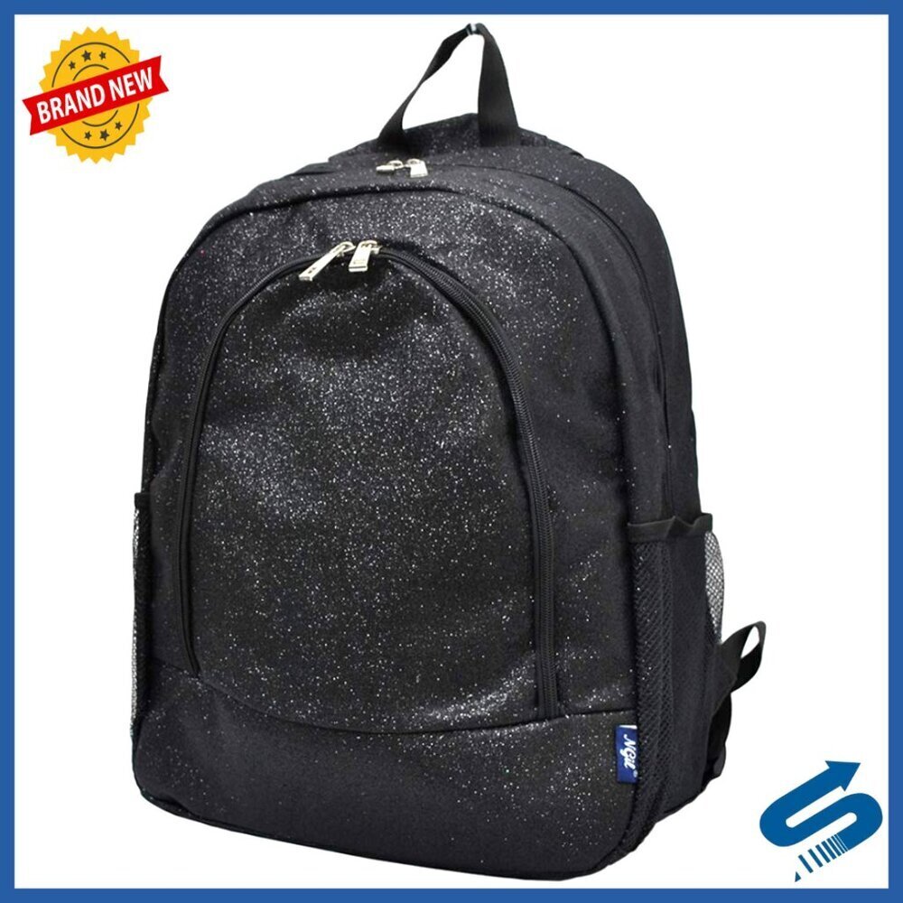 Canvas School Backpack Glitter Black Lightweight Kids Backpack with Multiple